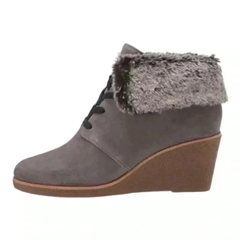 Cole Haan Coralie Waterproof Gray Suede Wedge Faux Fur Bootie Women’s 9